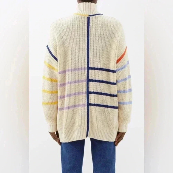 STAUD Hampton Striped Oversized Sweater S Top Turtleneck Shirt Cream Chunky Knit - Picture 3 of 8